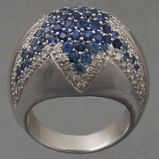 Modern, Samuel B. 18K White Gold, Pave, 1.36 cttw Sapphire & Dia., Dome Ring 