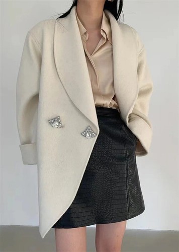 2024Mulberry Silk Double Sided Wool Coat Women's Button Full Diamond Trench Coat - Bild 3 von 28