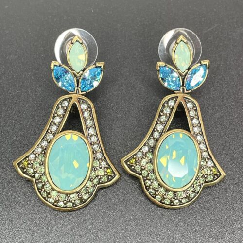 Heidi Daus Earrings Blue Pierced Crystal Drop Flower Petals Bell Shaped