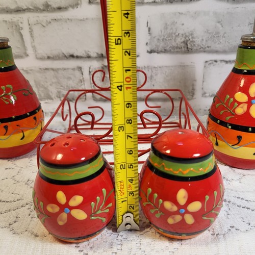Colorful Pottery Oil &Vinegar with Salt & Pepper Shakers Set from Spain - Picture 8 of 9
