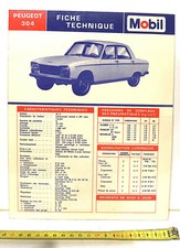ANCIENNE FICHE TECHNIQUE VEHICULE MOBIL OIL PEUGEOT 304