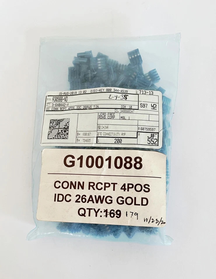 179 PK TE Connectivity Conn IDC Connector 4 Position 26AWG Housing TiN 4WAY - Image 2 of 3