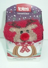 Cute Reindeer Women's Supersoft Slipper Socks Cozy Fuzzy with Red Nose Gift Red