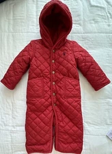 Ralph Lauren Quilted Barn Bunting Snow Suit Baby 12 Months Red Hooded Snap