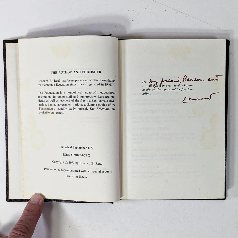 Leonard E. Read AWAKE FOR FREEDOM'S SAKE 1977 Signed Hardcover Very Good FEE - Image 3 of 4
