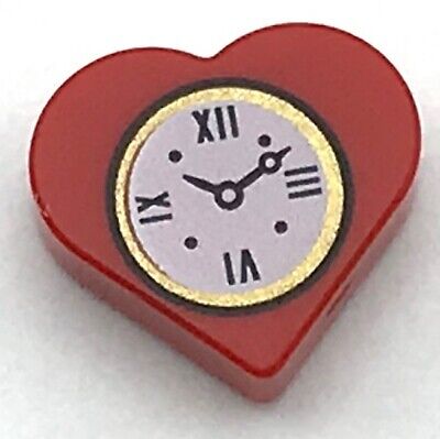 Lego New Red Tile Round 1 x 1 Heart with Clock Pattern Valentines Day Love Token