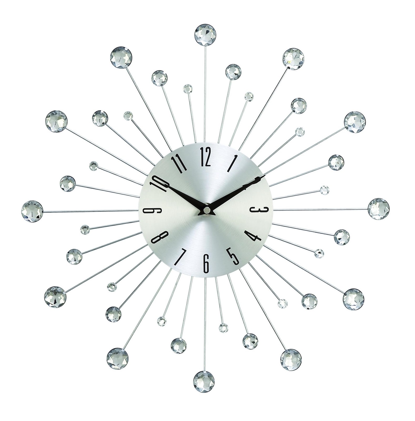 Metal Starburst Decorative Wall Clock With Crystal Accents for Home and Room,...