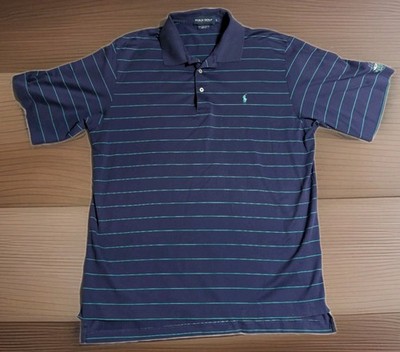 Polo Golf Ralph Lauren Polo Shirt Mens L Navy Stripe Pima Cotton Deering Bay CC