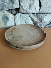 !Primitive Antique Very Old Wooden Round Plate Natural Patina of 19th.