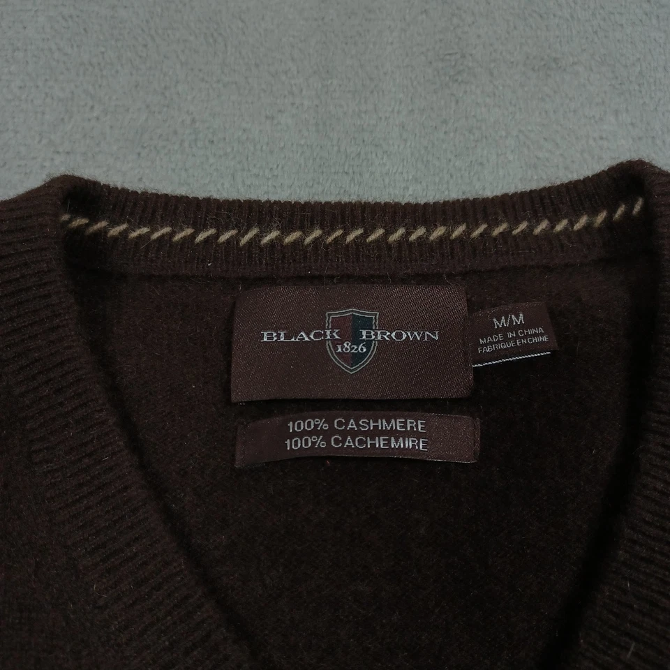 Black Brown 1826 Sweater Mens Medium Brown V Neck Cashmere Pullover Preppy - Image 4 of 4