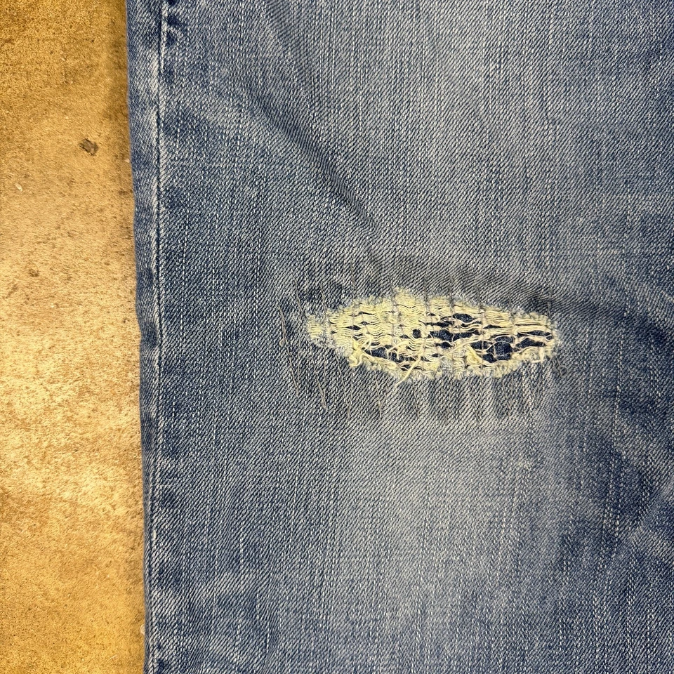 Y2K American Eagle Men’s 34x30 Straight Leg Button Fly Jeans Blue Distressed - Image 4 of 4