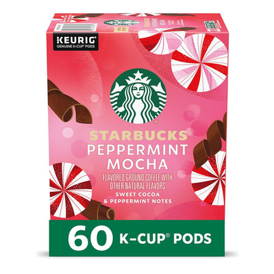 Starbucks K-Cup Coffee Pods, Peppermint Mocha Naturally Flavored Coffee for Keur