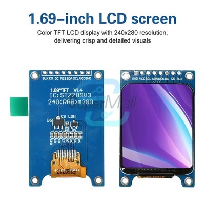 8Pin 1.69-inch Color Screen 240x280 SPI TFT LCD Display Module ST7789 Driver IC