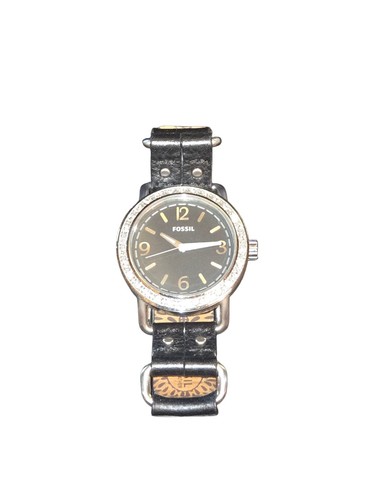 Fossil JR1213 Women's Black Leather Band Chrystal Encircled Watch 8.5" WORKING - Picture 3 of 10