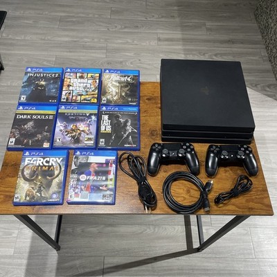 Sony PlayStation 4 Pro PS4 7015B 1TB Console Bundle w/ 2 Controllers, 8 Games