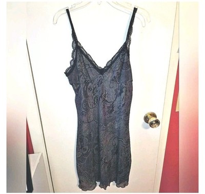 Romwe Y2k Black Lace Trim Slip Dress Paisley Print Mini Size S