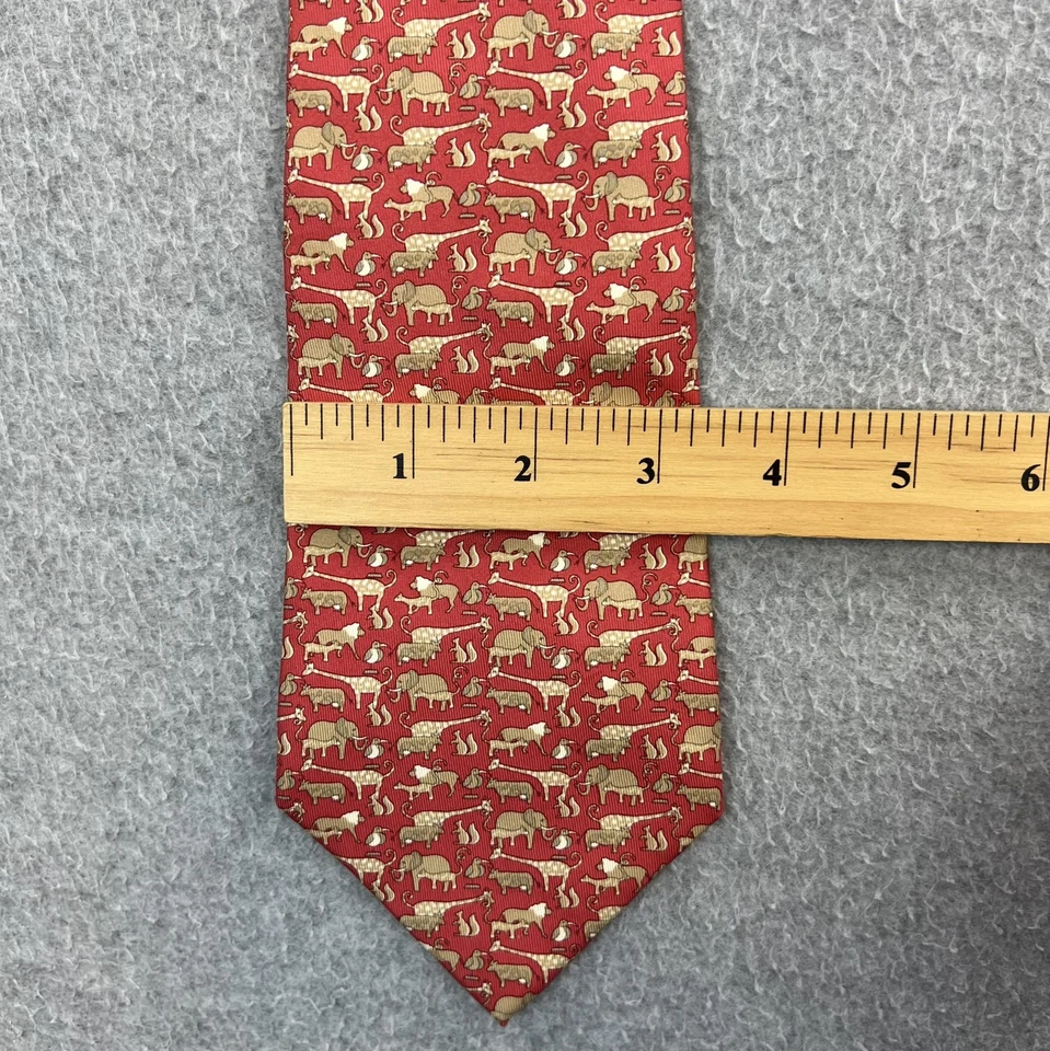 Salvatore Ferragamo Tie Mens Red Gold Animal Print Safari Necktie Made in Italy - Image 4 of 4