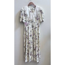 LISA II Dress 8 Prairie Cottagecore Floral Lace Collar Pleated Purple USA VTG