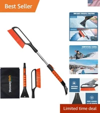 35-Inch Extendable Ice Scraper & Snow Brush - Scratch-Free Car Tool in Orange