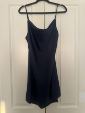 Urban Outfitters Dress Womens Large Navy Blue Satin Slip Spaghetti Strap Mini