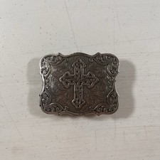 Vintage Christian Cross Belt Buckle Silver Tone