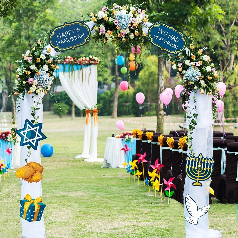 Happy Hanukkah Banner Blue Garland Door Sign Photo Booth Party Decor - Image 2 of 4