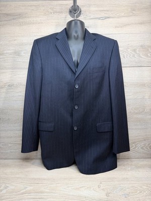 Burberry Mens Navy Blue Pinstripe Sport Coat Blazer Super 100s WoolUSA 42L