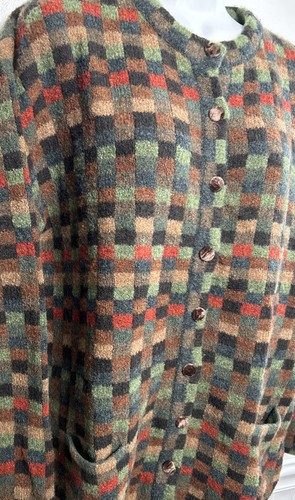 Maggie White England Button Up Sweater Cardigan Women's L Check 100% Soft Wool - Picture 2 of 9