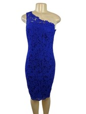 Eliza J Womens One-Shoulder Royal Blue Lace Sheath Dress Sz 4 - New