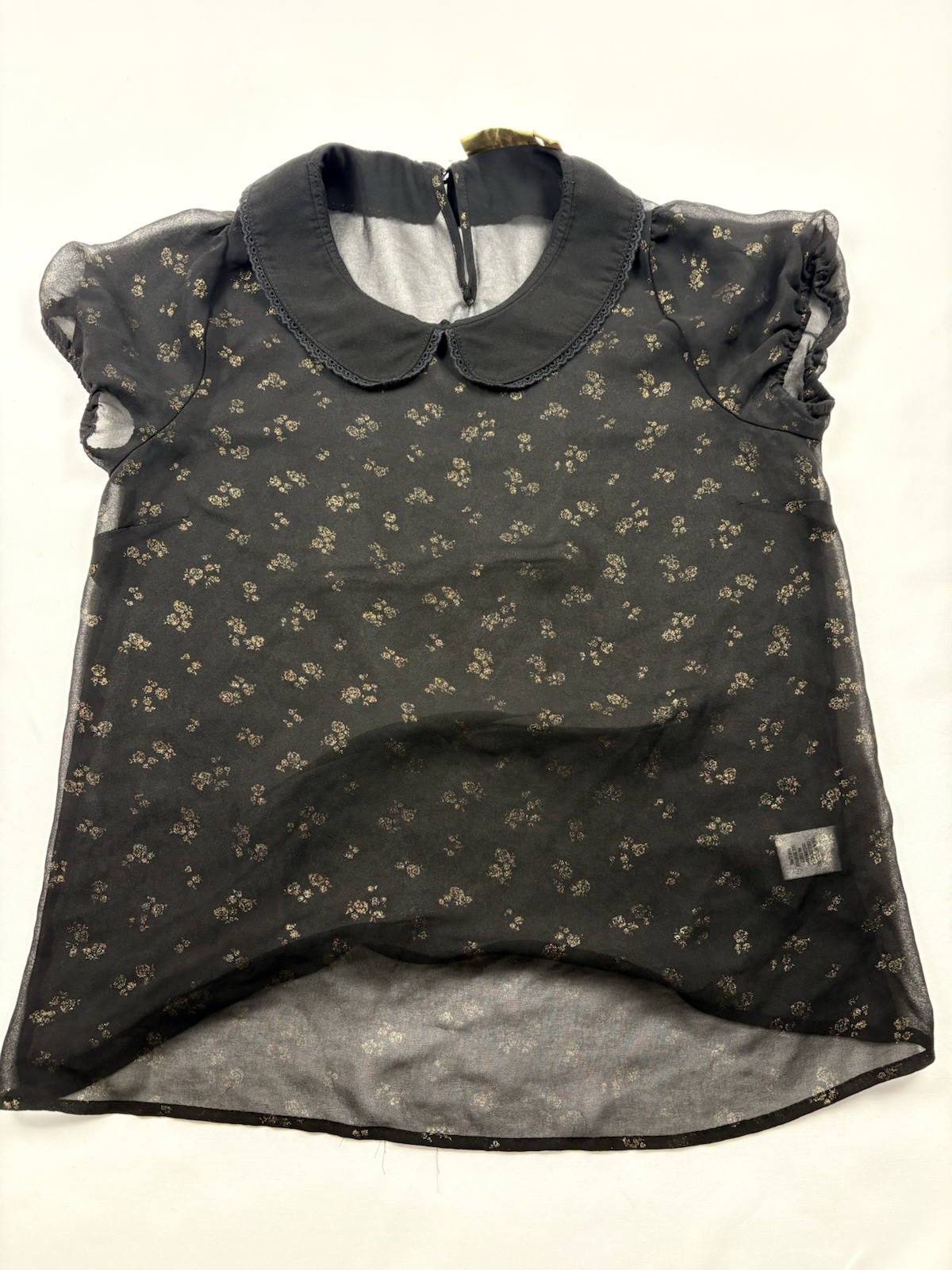Vera Wang Y2K Black Gold Floral Sheer Fairy Grunge Top Size S Whimsigoth Peter P