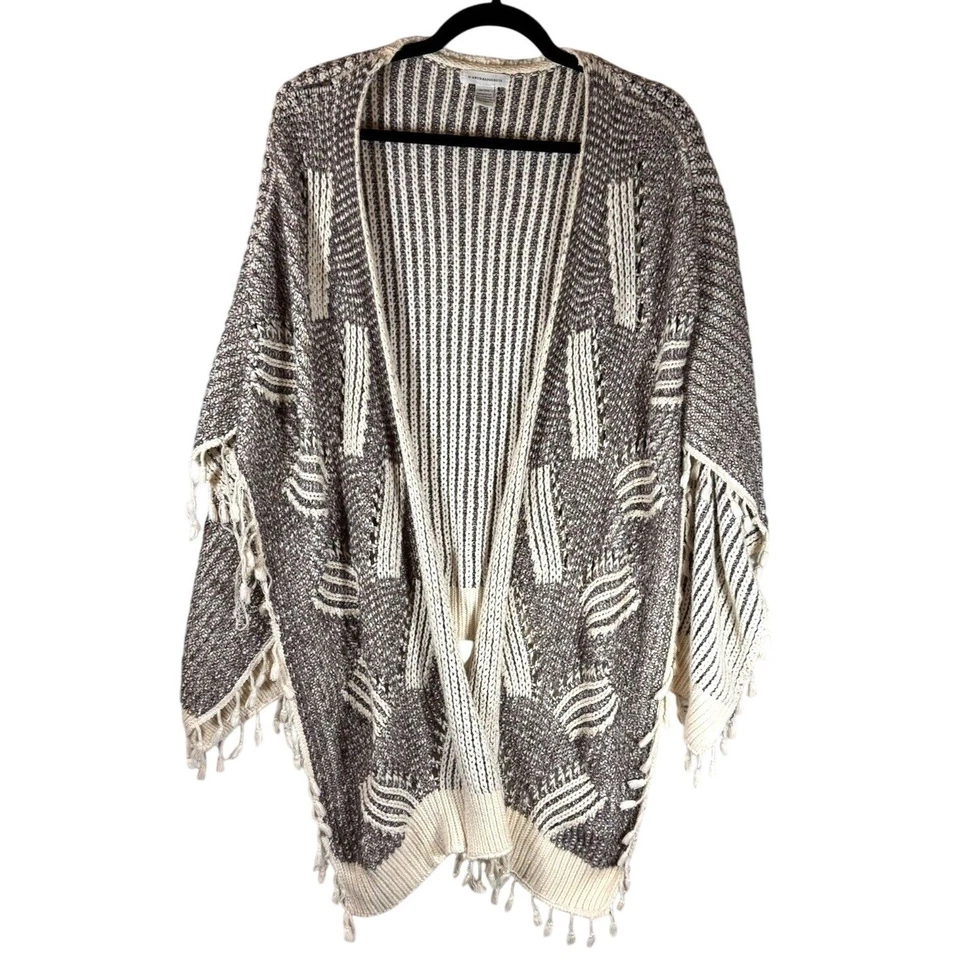 Anthropologie Manta Envolvente Mujer Marrón Crema Flecos Bufanda Mantón Kimono Talla Única Foto 2 de 4