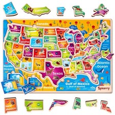 Large USA Wooden Puzzles for Kids Ages 3-5, Learning United States Map Puzles...