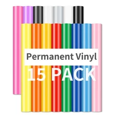 Permanent Vinyl - 15Pack Adhesive Vinyl Assorted Colors, Permanent Bundle wit...