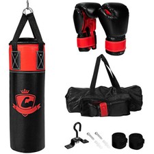 11 Pounds Kids Hanging Punching Bag Set with Punching Gloves-Black - Color: Blac
