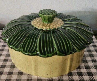 Vintage Valley Vista California 102 Green Petal Server Ceramic Covered Dish 50s
