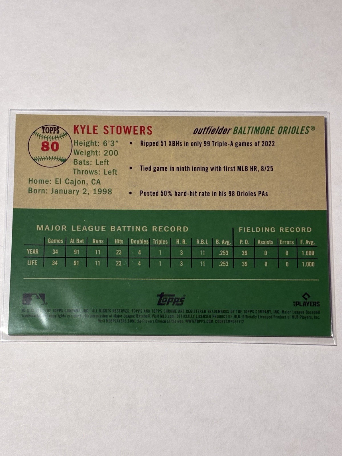 2023 Topps Chrome Platinum Anniversary - ROOKIE GOLD AUTO Kyle Stowers #/50 view 2