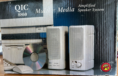 Vintage QIC Desktop Multimedia Speaker System Model 8860 w/ Wall Adaptor