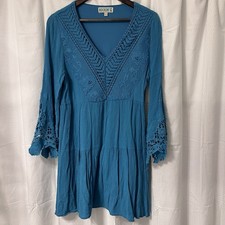 Rockin C Turquoise Western Dress Lace Crochet Sleeves Size Medium EC Cavenders