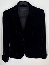 Tahari Velvet Blazer Women Medium Black Silk Blend Two Button Notched Lapel