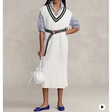 Polo Ralph Lauren Women's Cable-Knit Cricket Sweater Dress Cream SMALL NWT $498