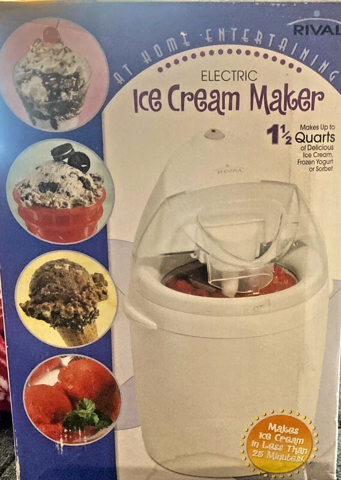 Rival GC8151-WN 1-1/2-Quart Treat Shoppe Electric Ice Cream Maker in White NIB