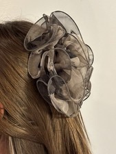 Large Chiffon Floral Ruffle Hair Clips- Tan And Green Abstract