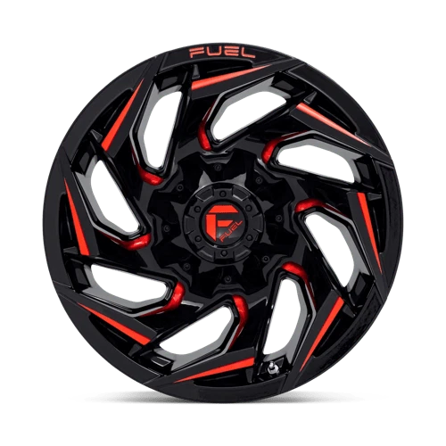 18X9 Fuel 1PC D755 REACTION 5X4.5/5.0 -12MM GLOSS BLACK MILLED WITH RED TINT (4) - Picture 3 of 5