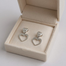 14K Yellow Gold Open Heart Push Back Earrings with Round CZ Stones Love Studs