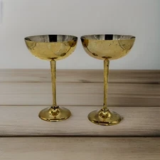 Vintage Brass Chalice Champagne Goblets Coupe Glasses Barware Made in India