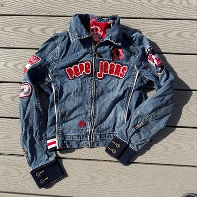 Pepe Jeans Y2K Vintage 90s Denim Woman s Jacket Size Med Patches Embroidered