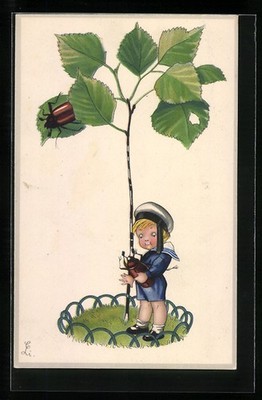 Artist Postcard Meissner & Book M&B No. 2921: Little Sailor with a May Beetle 