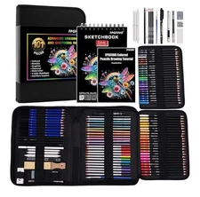 101 Pcs Sketch Art Set, Pro Art Supplies with 3-Color Sketchbook and Tutorial