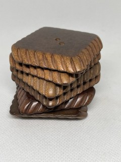 6 Vintage Giant Wooden Buttons Square 2 Inches Fluted Natural Wood Color