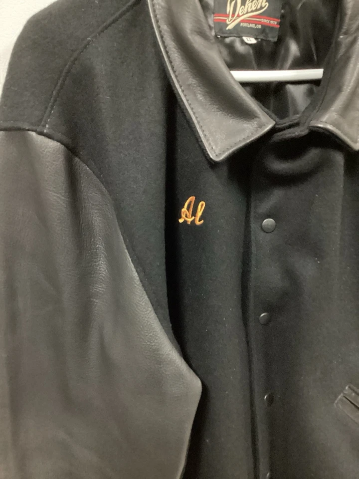 Vintage Dehen Varsity Jacket - XL (Wool & Leather, Black, Embroidered Name AL) - Image 4 of 4
